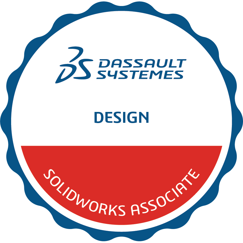 Certified SOLIDWORKS Design Associate badge issued by Dassault Systèmes